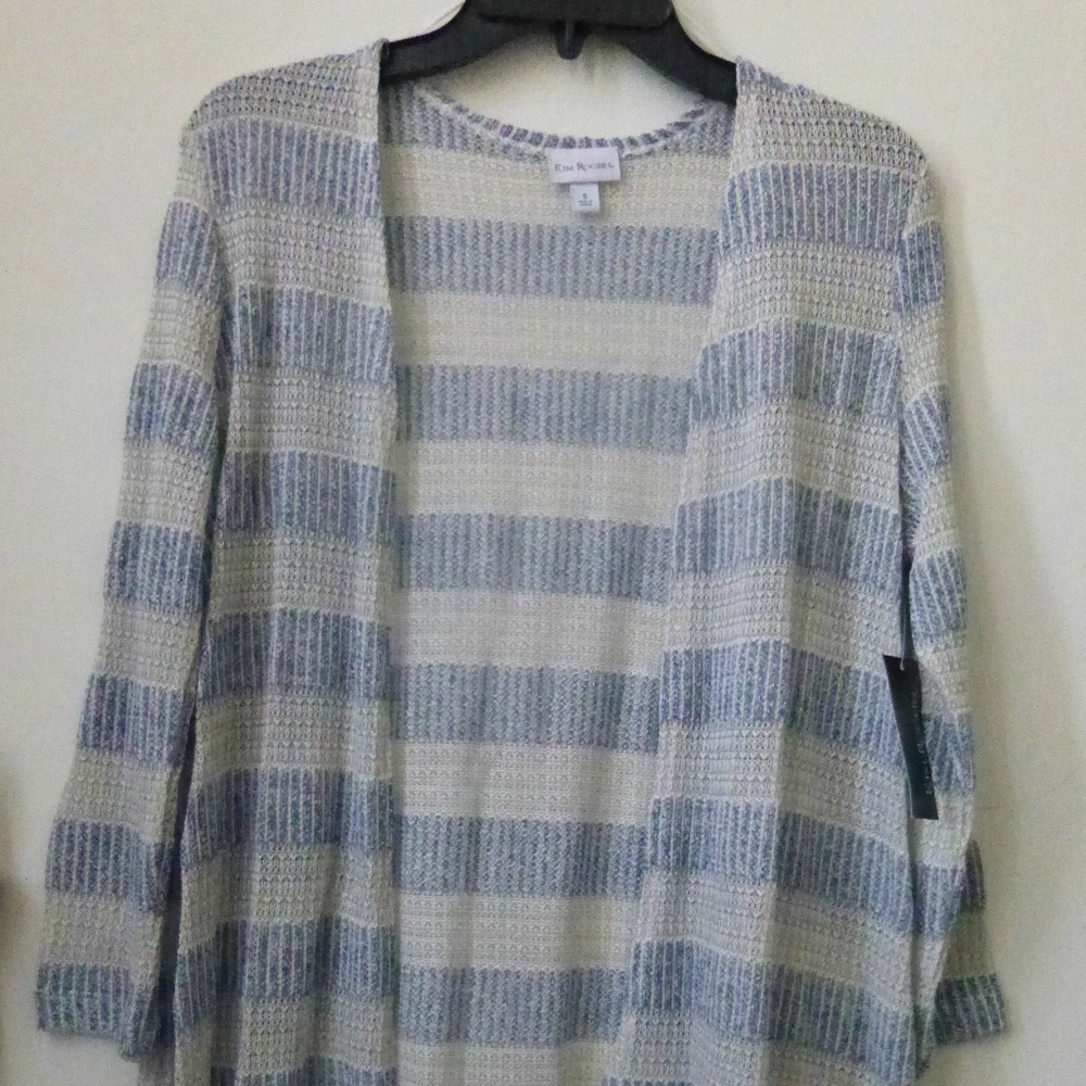 KIM ROGERS Cardigan Size S Open Front Striped
